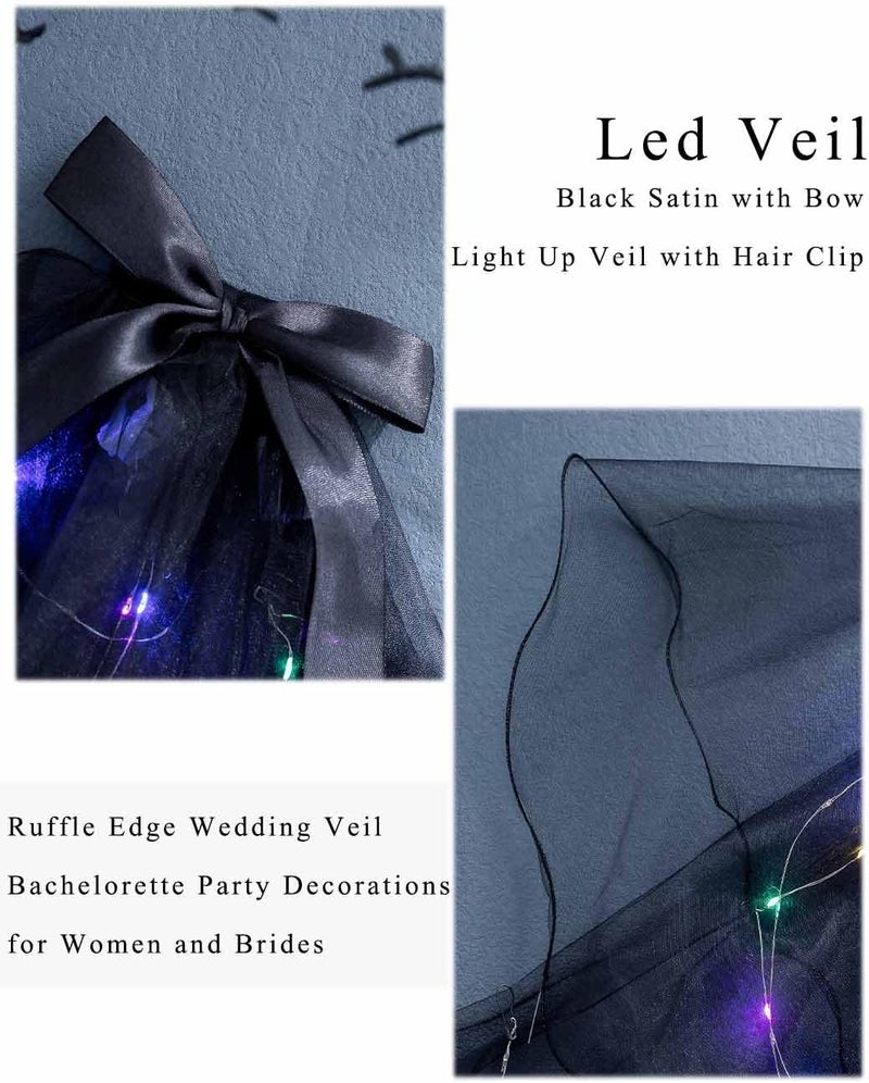 Foyte Light Up Wedding Bridal Veil 2 Tiers Bride Pearl Veils LED Bachelorette Bridal Hair Bow Short Tulle Hair Accessories - Image 5